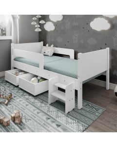 Cama Infantil com 2 Baus Organizador e Escada Luna Plus Branco