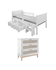 Kit Quarto Infantil Cama Luna com Organizador Escada e Cômoda Isa - Branco