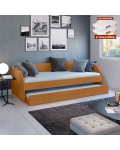 Bicama Solteiro Duo com Cama Auxiliar em Mdf Premium Nature com 2 Colchões